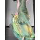 Vintage Green Spaghetti Strap Ruffle Design Elegant A-line Satin Evening Dress Prom Dress DP6128