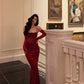 Vintage Red Spaghetti Strap Gloves Design Elegant Sheath Evening Dress Prom Dress DP6108