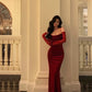 Vintage Red Spaghetti Strap Gloves Design Elegant Sheath Evening Dress Prom Dress DP6108