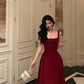 Retro Burgundy Maxi Length Design Elegant A-Line Evening Dress Prom Dress DP6110
