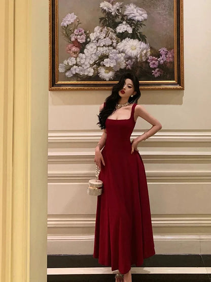 Retro Burgundy Maxi Length Design Elegant A-Line Evening Dress Prom Dress DP6110