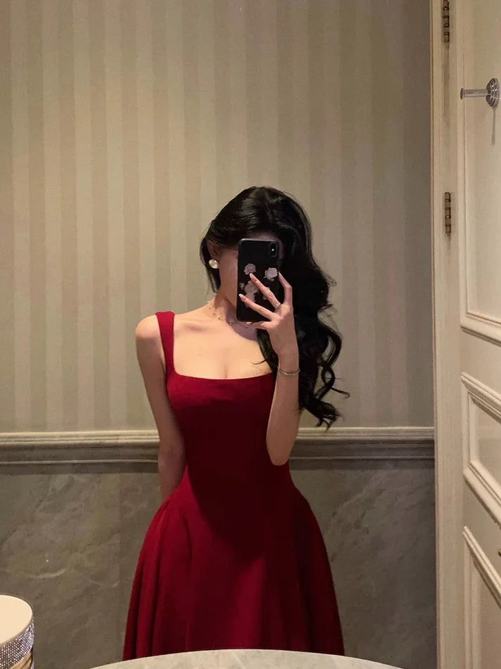Retro Burgundy Maxi Length Design Elegant A-Line Evening Dress Prom Dress DP6110