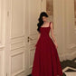 Retro Burgundy Maxi Length Design Elegant A-Line Evening Dress Prom Dress DP6110