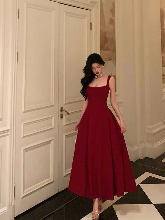 Retro Burgunderrot Maxi Länge Design Elegantes A-Linie Abendkleid Ballkleid DP6110