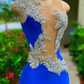 Royal Blue Long Mermaid Appliques Sequined Black Girl Prom Dress, DP2307
