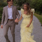 Pastel Yellow A-Line Tulle Tiered Long Prom Dress Evening Gown,DP1619