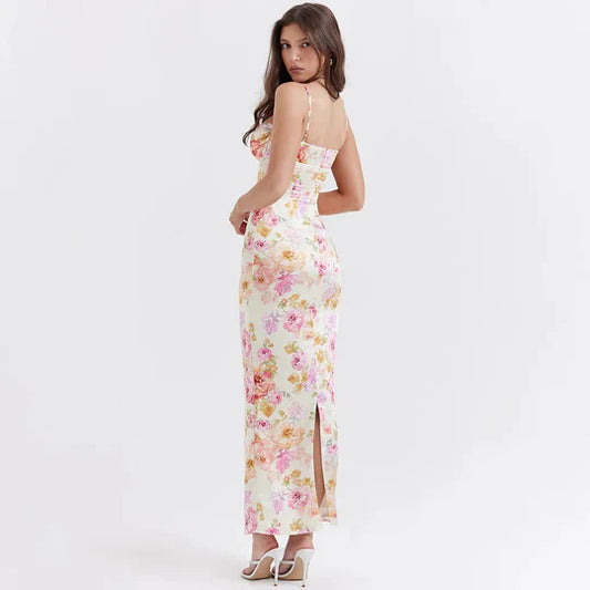 Robe de bal vintage à fleurs et décolleté en cœur, fourreau à bretelles spaghetti, robe de soirée longue et formelle DP6691