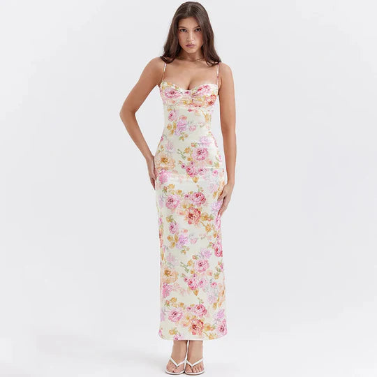 Vintage Floral Sweetheart Prom Dress Sheath Spaghetti Strap Evening Dress Long Formal Dress DP6691