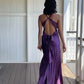 Vintage Satin V-Ausschnitt Ballkleid Langes Abendkleid Etuikleid Rückenfrei Formales Kleid, DP6576