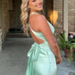 Vintage Satin V-Ausschnitt Ballkleid Langes Abendkleid Etuikleid Rückenfrei Formales Kleid, DP6576