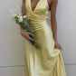 Vintage Satin V-Ausschnitt Ballkleid Langes Abendkleid Etuikleid Rückenfrei Formales Kleid, DP6576