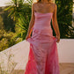Elegant Hot Pink Satin Spaghetti Strap Ruffle Mermaid Prom Dress DP8183
