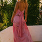 Elegant Hot Pink Satin Spaghetti Strap Ruffle Mermaid Prom Dress DP8183