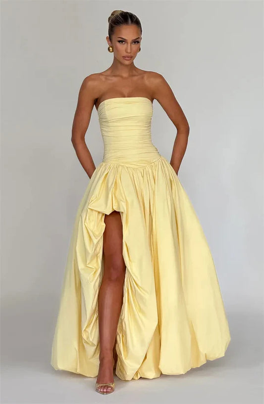 Charmantes, blassgelbes, trägerloses Ballkleid in A-Linie, trägerloses Abendkleid mit Schnürung, formelles Kleid DP6688