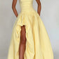 Charmantes, blassgelbes, trägerloses Ballkleid in A-Linie, trägerloses Abendkleid mit Schnürung, formelles Kleid DP6688