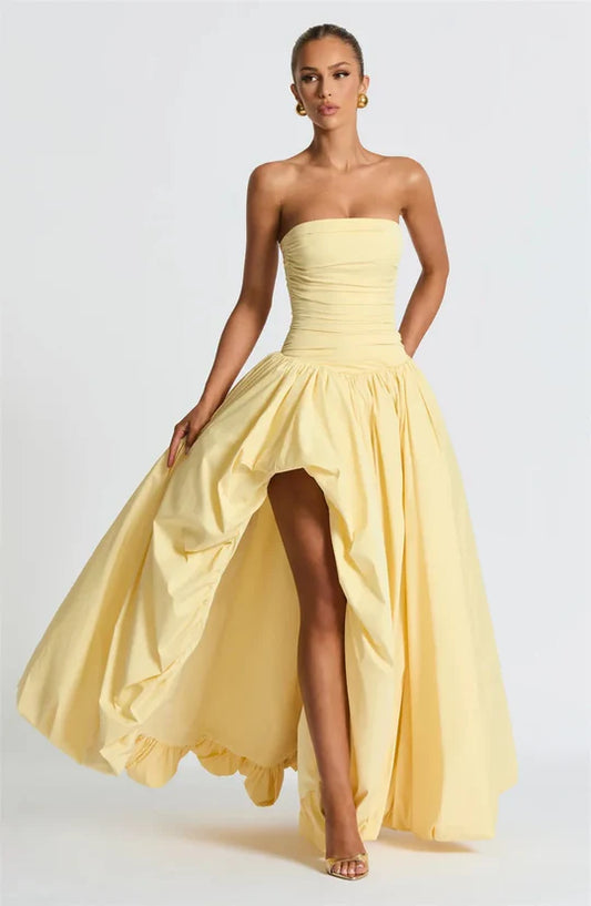 Charmantes, blassgelbes, trägerloses Ballkleid in A-Linie, trägerloses Abendkleid mit Schnürung, formelles Kleid DP6688