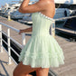 Cute Mint Green Strapless Lace Tiered Tulle Ruffle A-Line Homecoming Dress DP8505