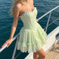 Cute Mint Green Strapless Lace Tiered Tulle Ruffle A-Line Homecoming Dress DP8505