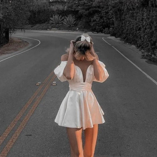 Sexy White Off-the-shoulder A-Line Short Party Dress Cocktail Dress Homecoming Dress DP6470