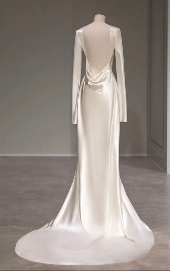 Elegant Ivory Long Sleeves Backless Formal Party Dress,DP1496