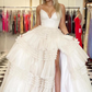 Light Champagne A-Line Tiered Ruffles Long Party Dress Ball Gown,DP1813