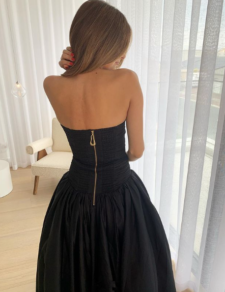 Chic Black Strapless A-Line Elegant Long Prom Dress, DP2147