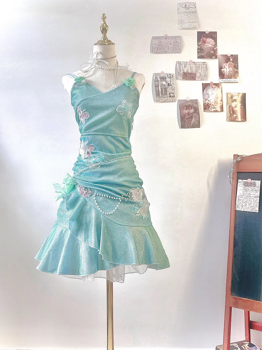Fashion Mint Green Sparkling Sequin Spaghetti Strap Ruffled Hem Short 16th Birthday Party Dress Homecoming Dress DP6040