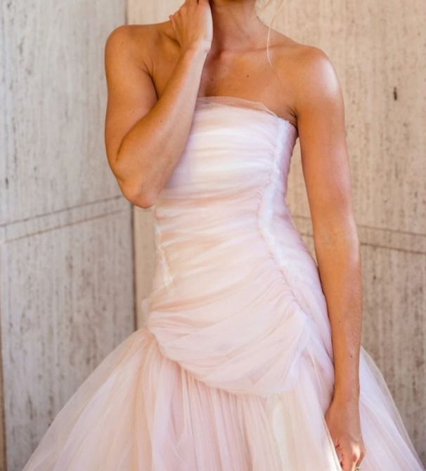 Light Pink Strapless A-Line Tulle Long Prom Dress Elegant Party Dress,DP465