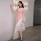 Shiny Pink Off Shoulder Mermaid Chaming Long Prom Dress, DP1462