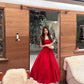 Elegan Red Halter-Neck A-Line Midi Prom Dress DP8654