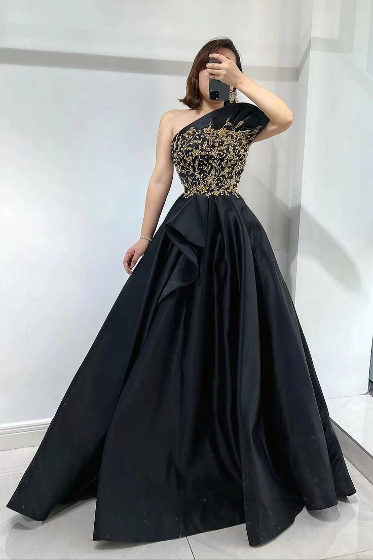 Glamorous Black Strapless Sleeveless Evening Dress Beadings With One Shoulder Slit,DP0129