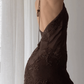 Vintage Halter Party Dress Brown Lace Evening Dress, DP2279