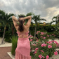Pink Strapless Cut Out Lace High-Low Sweet Party Dress, DP2207