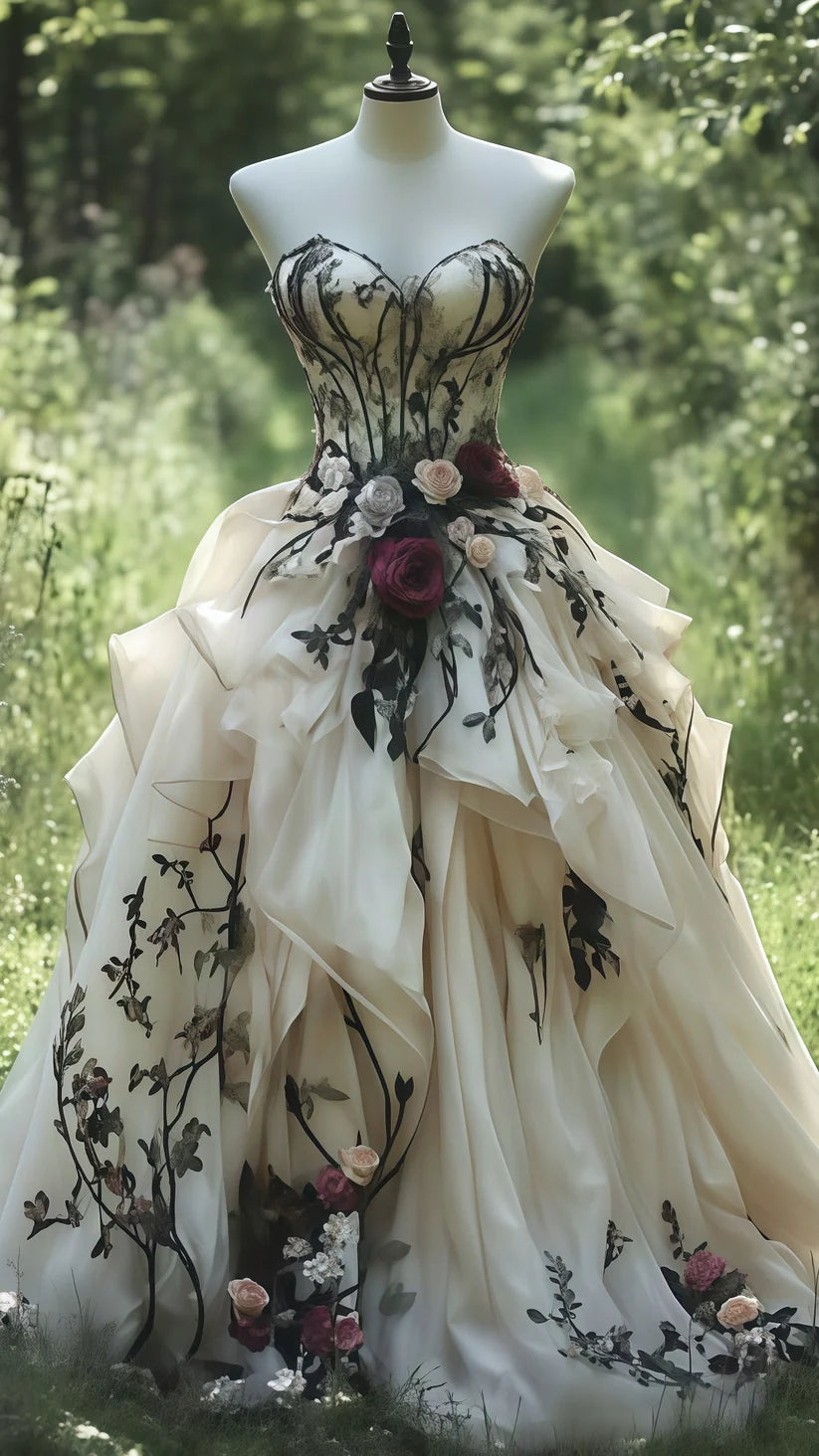 Elegant Ivory Applique 3D Flowers Sweet 16 Quinceanera A-Line Sweetheart Evening Dress Long Ball Gown DP6949