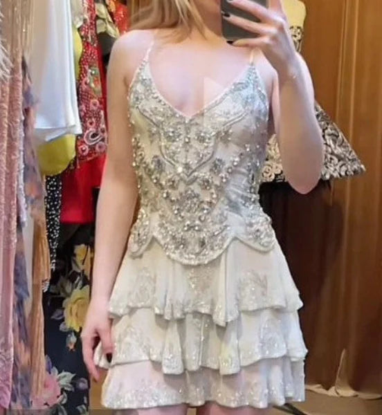Vintage Green Embroidery Beaded Homecoming Dress A-Line Backless Party Dress Short Cocktail Dress, DP6552