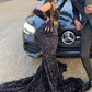 Black Sequins Beadings Mermaid Black Girl Long Prom Dress, DP2656