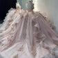 Robe de bal de quinceañera glamour en tulle rose brodé de perles, épaules dénudées, coupe trapèze, DP7153
