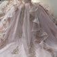 Robe de bal de quinceañera glamour en tulle rose brodé de perles, épaules dénudées, coupe trapèze, DP7153