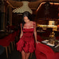 Vintage Burgundy Satin Spaghetti Strap Short A-Line Party Dress Cocktail Dress Homecoming Dress DP6489