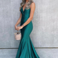 Mermaid Satin Long Prom Dresses Backless Party Dresses,DP0239