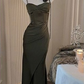 Dark Green Spaghetti Straps Sheath Long Party Dress,DP1882