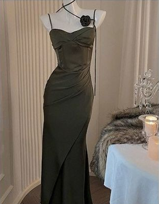 Dark Green Spaghetti Straps Sheath Long Party Dress,DP1882