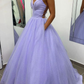 Purple V-neck Tulle Long Prom Dress Evening Dress,DP0197