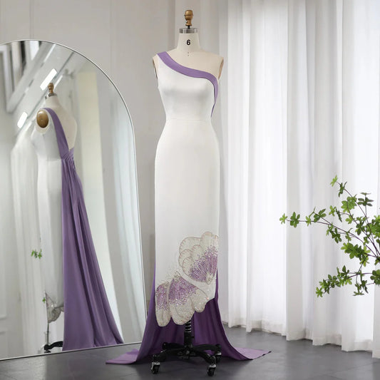 Vintage Schmetterlingsdesign Perlenbesetztes One-Shoulder-Meerjungfrauen-Abendkleid, DP6534