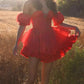 Süßes rotes schulterfreies kurzes A-Linien-Partykleid Cocktailkleid Homecoming-Kleid DP6496
