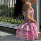 Cute Floral Strapless Design A-line Tiered Party Dress Homecoming Dress DP6104