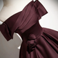 Dark Burgundy Satin Elegant A-Line Off Shoulder Evening Gown Formal Party Dress, DP2467