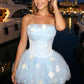 Gorgeous Pale Blue Strapless Corset 3D Floral Tulle Puffy A Line Short Homecoming Dress XS012