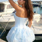 Gorgeous Pale Blue Strapless Corset 3D Floral Tulle Puffy A Line Short Homecoming Dress XS012