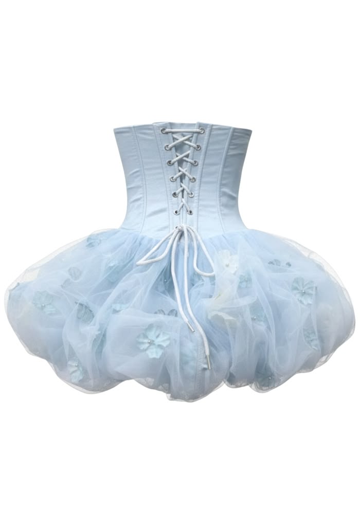 Gorgeous Pale Blue Strapless Corset 3D Floral Tulle Puffy A Line Short Homecoming Dress XS012